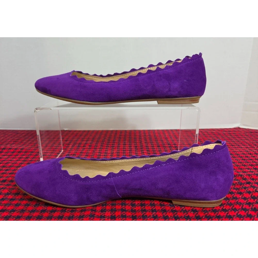 Amelia Grace Wynn Purple Suede Scalloped Ballet Flats Leather Women's sz 8M